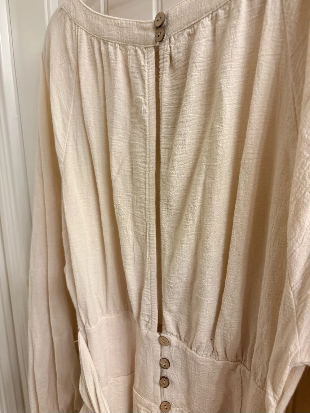 Free People The Only One Mini Dress Cream Gauze Beachy Long Sleeve Tie Waist S